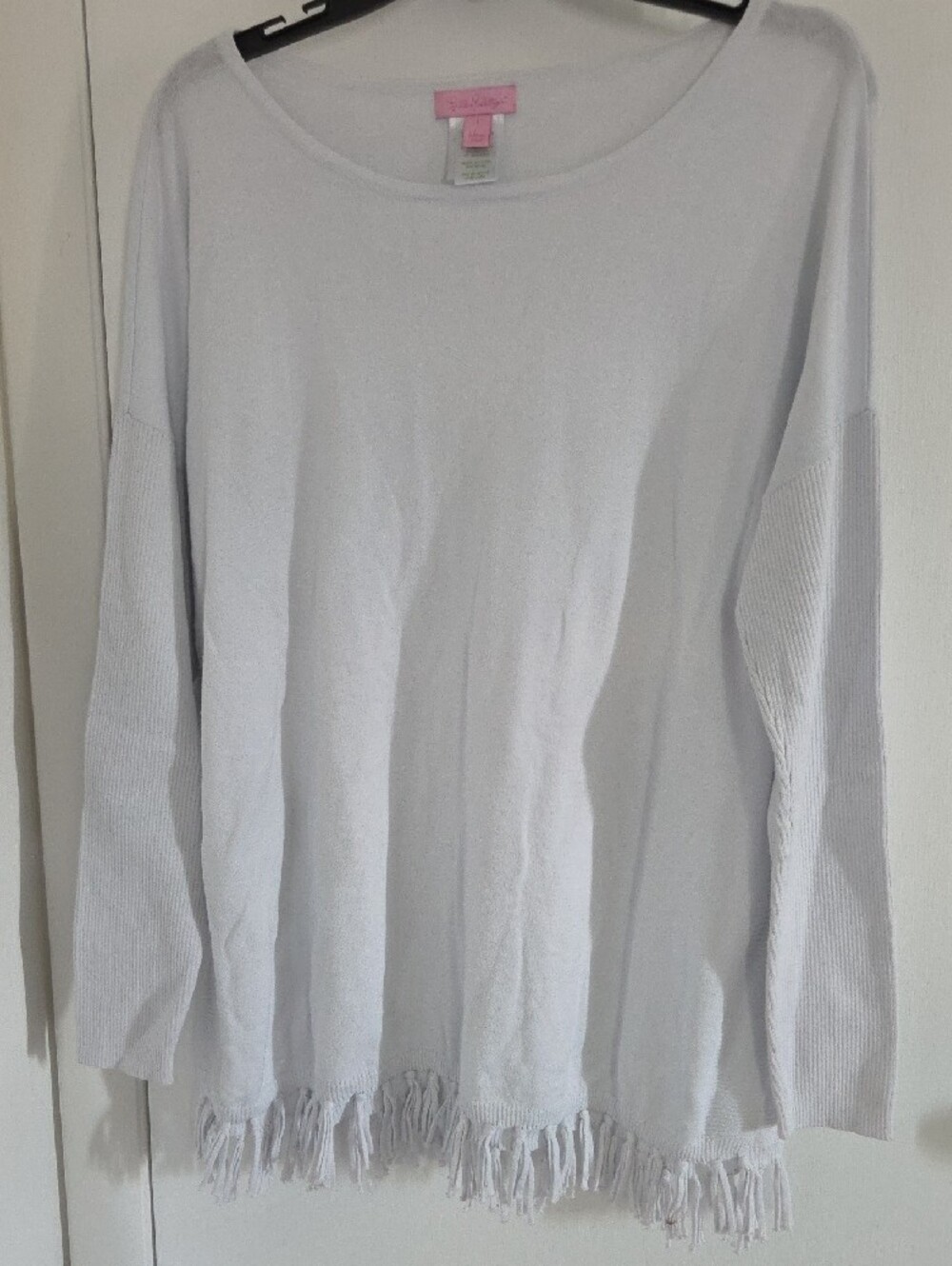 Lily Pulitzer Women’s Lightweight Fringe Hem Long Sleeve Top - Light Blue Large - Picture 2 of 10